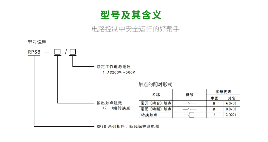 RPS8相序、斷線保護(hù)繼電器型號(hào)及含義